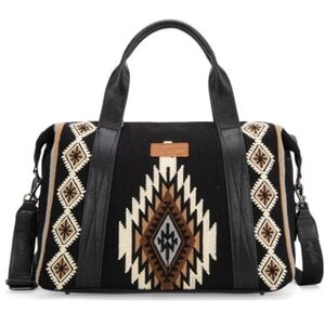 Southwestern Geometric Travel Bag with Leather Trim